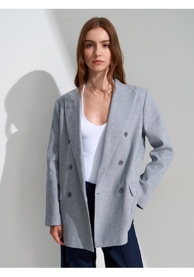 DİLVİN 60811 Keten Karışımlı Blazer Ceket-mavi