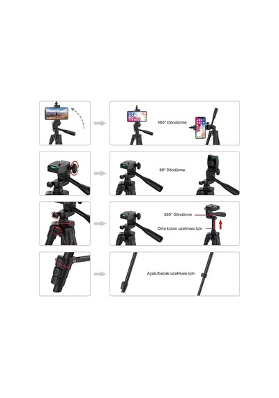 Shopytech 102 Cm Hafif Tripod Telefon/kamera Uyumlu Bluetooth Uzaktan Deklanşörlü 360 3-yönlü Ka 1 Adet