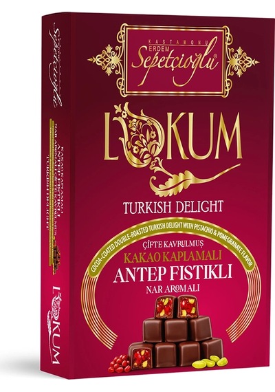 Kakao Kaplamalı Antep Fıstıklı Nar Aromalı Çifte Kavrulmuş Lokum 200g