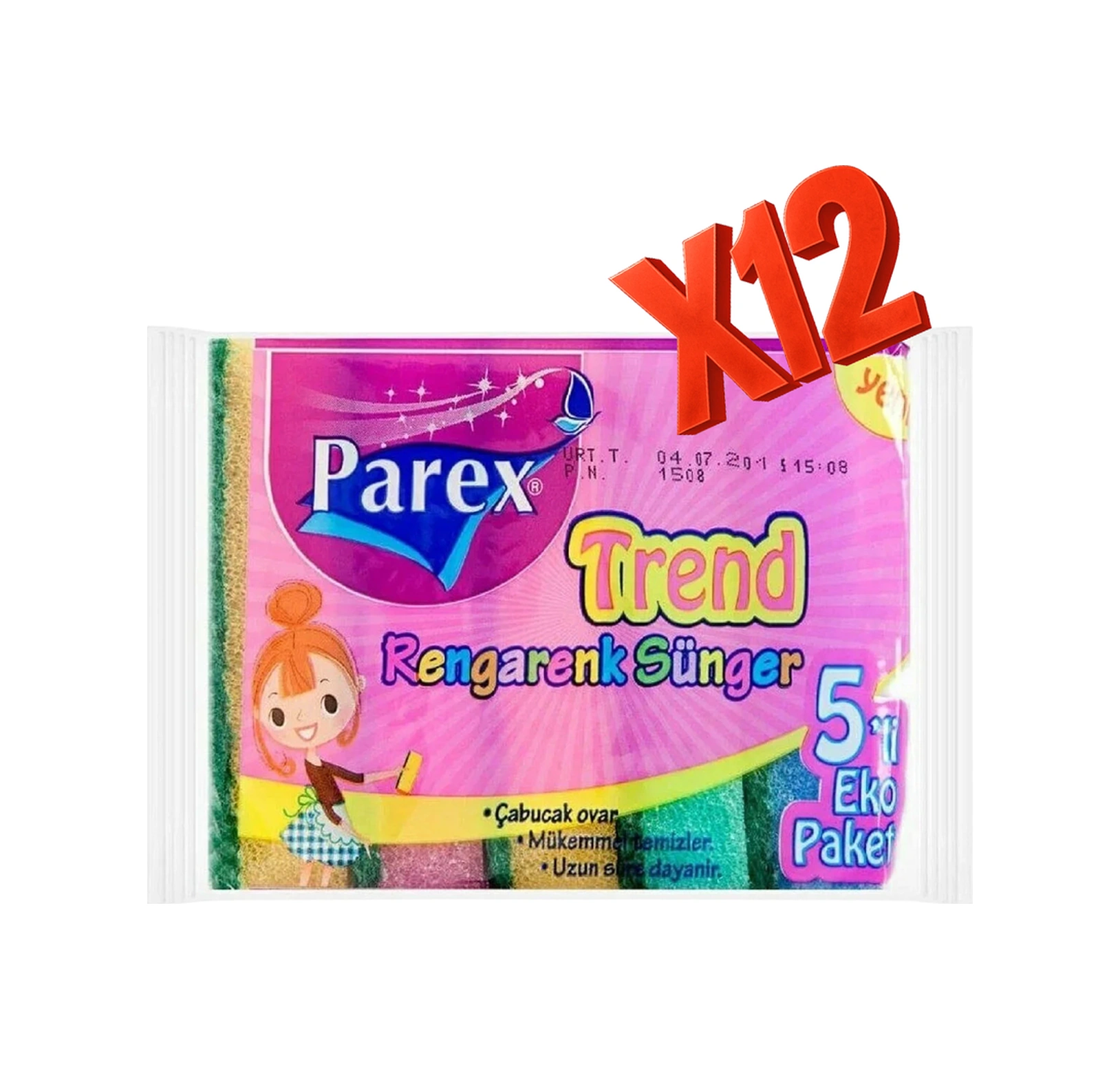 Rengarenk 5'li Düz Sünger Onikili Paket