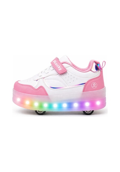 Glow Kız Erkek Çocuk Patenli, Işıklı Rahat Spor Ayakkabı & Sneaker 4 Teker Kaykay Ayakkabı Pembe