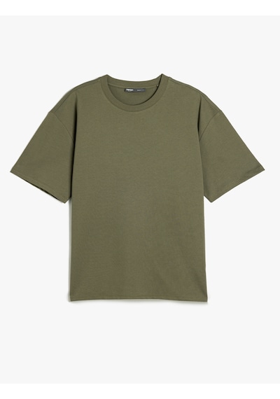 Koton Basic Bisiklet Yaka Pamuklu Tok Kumaş Kısa Kollu Oversize Tişört Haki 5sam10014hk Haki