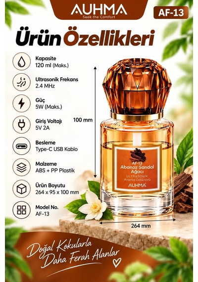 Ultrasonik Aroma Difüzörü 120 Ml Abanoz Sandal Ağacı Kokulu Led Işıklı Araç Ve Oda Kokusu