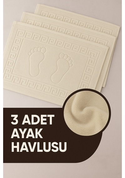 3 Adet %100 Pamuk En İyi Emici Ayak Havlusu : Konforlu Banyo Paspası 50x70cm Terra Krem