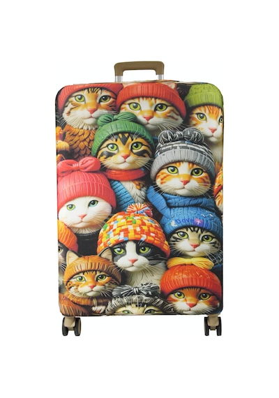 My Saraciye My 147 Şapkalı Kedi Valiz İçin Kılıf Rengarenk-orta Boy Çok Renkli