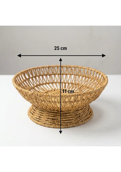 25 Cm Plastik Rattan Servis Çanağı Doğal Hasır Görünümlü Dekoratif Meyve, Ekmek Ve Sunum Kasesi 5047