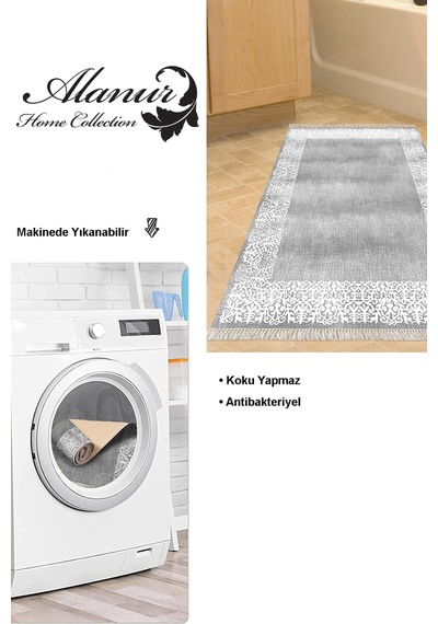 Dekoreko Kaymaz Taban Djt Banyo Halısı Yıldız Deri Saçaklı Modern 1460 gri