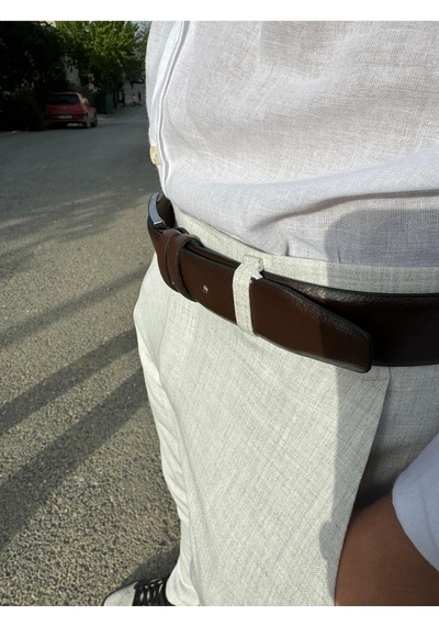 Bürke Kahverengi Deri Erkek Kemer Metal Tokalı Klasik Kumaş Pantolon kemeri 3,5 cm