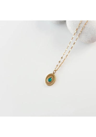 Pouco Verde Çelik Kolye Gold Gümüş