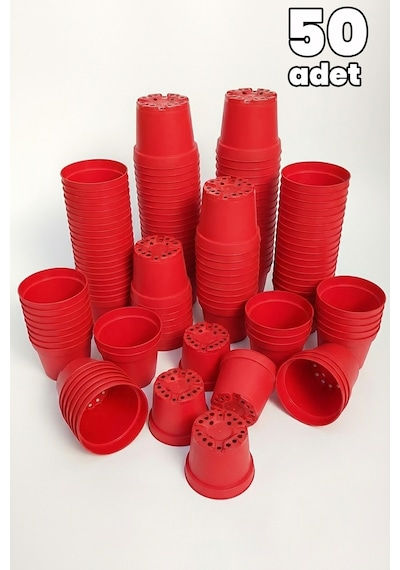 Kırmızı Plastik Saksı 12 Cm Kaktüs Ve Sukulent İçin 50 Adet