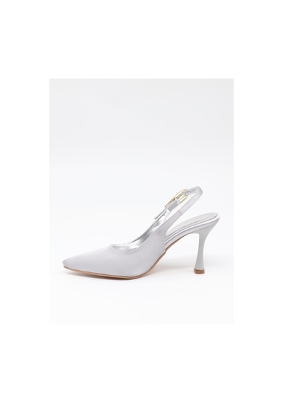 Nesilshoes Nesil Shoes Uraz 800 Gümüş Saten Arkası Açık Topuklu Kadın Ayakkabı