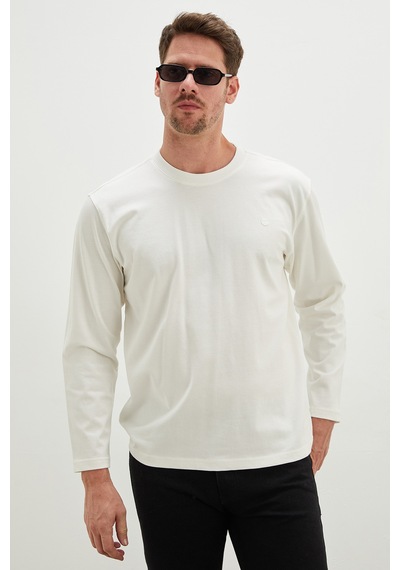 Fullamoda Baskılı Bisiklet Yaka Sweatshirt Ekru