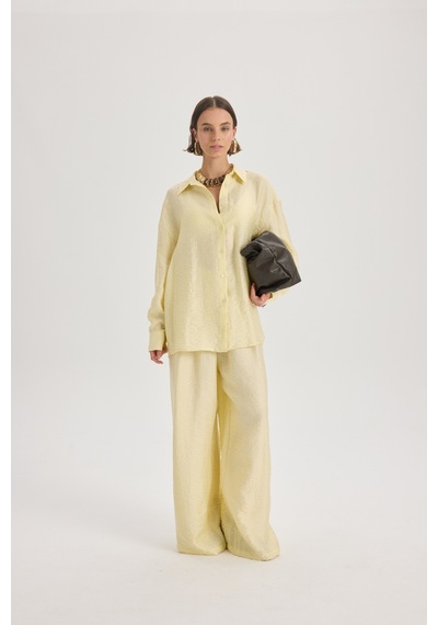 Mai Collection Mai Studios Co. Yovena Düğme Detay Sarı Oversize Gömlek sarı