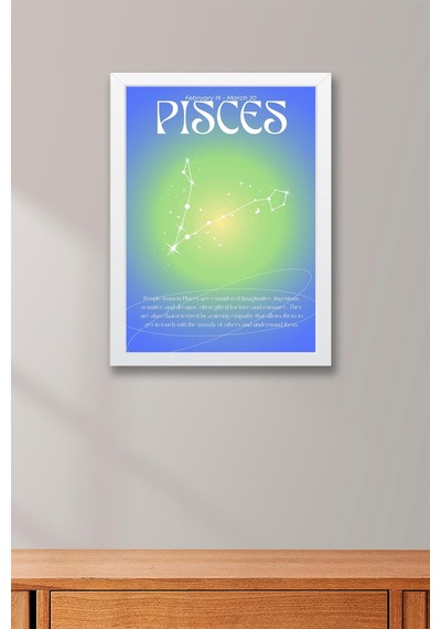 Pisces Balık Burcu Çerçeveli Tablo Aura Enerji Renkleri Astrolojik Takım Yıldızı Sembolü