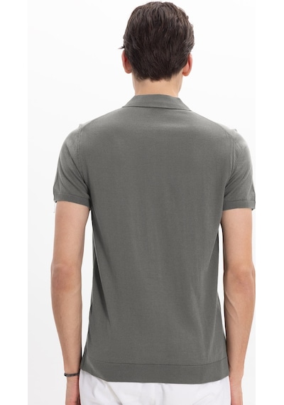 Tudors Erkek Slim Fit Dar Kesim Pamuklu Örme Triko Gri Polo Yaka Tişört-46226