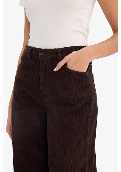 Defacto Wide Leg Çift Cepli Yüksek Bel Geniş Paça Kadife Pantolon G3290ax25aubn116 Kahve-bn116