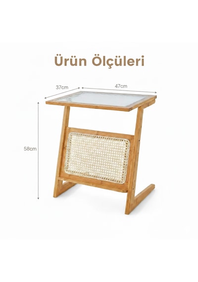 Doğal Bambu Hazeranlı Rattan Yan Sehpa Gazetelik Kitaplık Dergilik Kahverengi