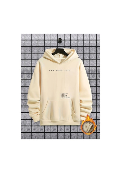 Medinenur New York City2 Baskılı Kapüşonlu Sweatshirt Bej