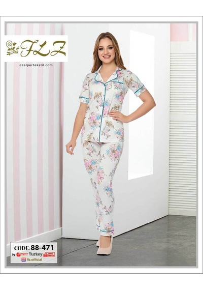 Dowry Flz 88-471 Kısa Kollu Bayan Pijama Takımı-2318-Turkuaz