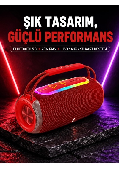 Rgb  Led Işıklı 20w Taşınabilir Bluetooth Hoparlör Ipx6 Suya Dayanıklı Najmaddin