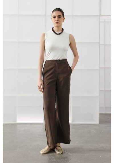 Molene Kahverengi Bol Paça Basic Pantolon