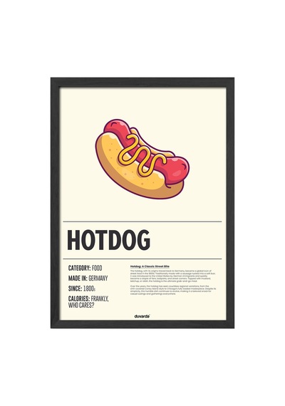 Hotdog Ahşap Çerçeveli Poster, Dekoratif Mutfak Duvar Tablosu