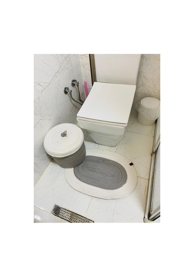Jüt,hasır,2 Li,banyo Paspas Ve Sepet ,bohem Tarzı ,iskandinav Paspas/sepet Gri Krem Gri Krem