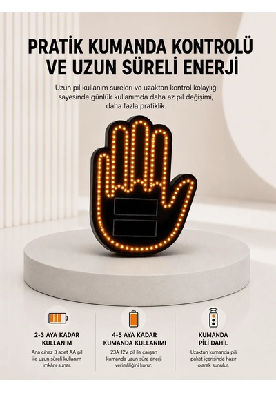 Lb Pilli Led Işık Araç Camı İçin Uzaktan Kumandalı El Simgesi