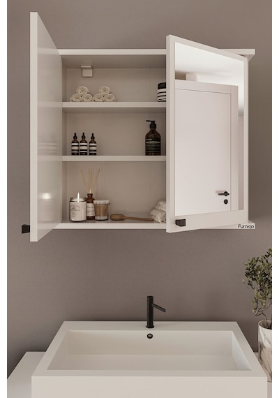 Furniqo Ad-1 Lavabo Üstü Aynalı Banyo Dolabı Beyaz