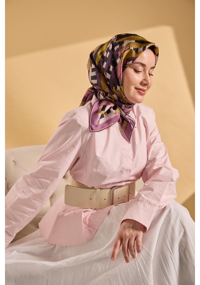 Silk Home Twill İpek Eşarp Şerit Yağ Yeşili Çok Renkli