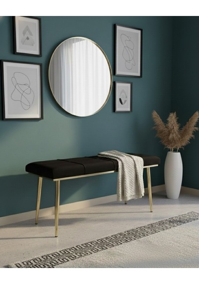 Özcan Metal Gold Metal Ayaklı Metal Kasalı Bench Mutfak Salon Antre Yatak Odası Balkon Puf Bank Siyah
