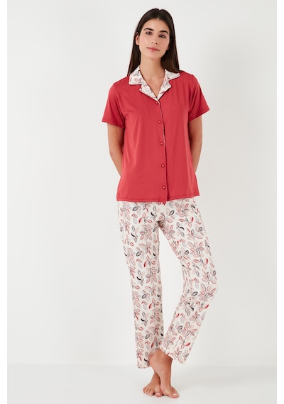 Lela Regular Fit Gömlek Yaka Kısa Kollu Bayan Pijama Takımı 65730101 Kırmızı