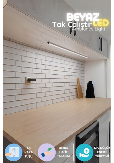 Tezgah Altı Led Işık Mutfak Bar Aç Kapa Beyaz Yapışkanlı 1 Metre - Led Işık Tmbeyaz1
