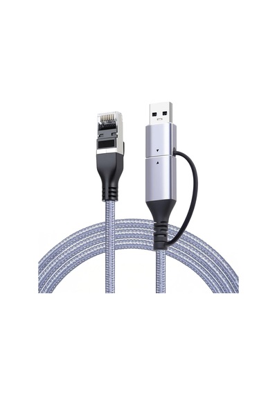 Cr35 2in1 Type-c Ve Usb 3.0'dan 1000 Mbps Rj45 Ethernet 2 Mt Kablo Ağ Kablosu Alüminyum Kasa Kopmaz Örgü Kablo