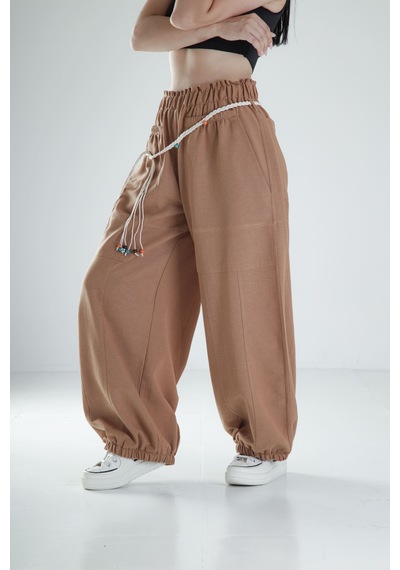 Cocopelli Tasarım Keten Kahverengi Baggy Pantolon Coc1108 Kahverengi