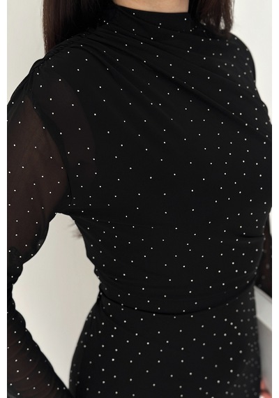 Noa & Noa Kadın Puantiye Desenli Transparan Kollu Elbise Dotted Noir Siyah Noa & Noa Kadın Puantiye Desenli Transparan Kollu Elbise Dotted Noir Siyah