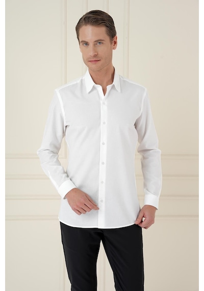 Efor Slim Fit %100 Pamuk Uzun Kol Dokulu Klasik Beyaz Gömlek Gk 749 Beyaz