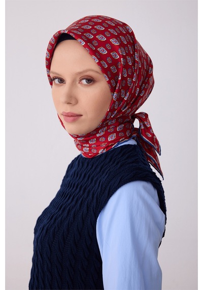 Belli Tivil Saf İpek Eşarp Ist 4308 - 02 Kırmızı Batik Desen