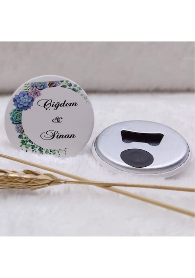 Açacak Magnet Nişan Hediyeliği Yeşil Çiçek Uv Baskılı(30 Adet)