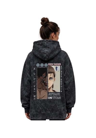 Sevbano Eren Yeager Attack On Titan Anime Baskılı Unisex Oversize Premium Siyah