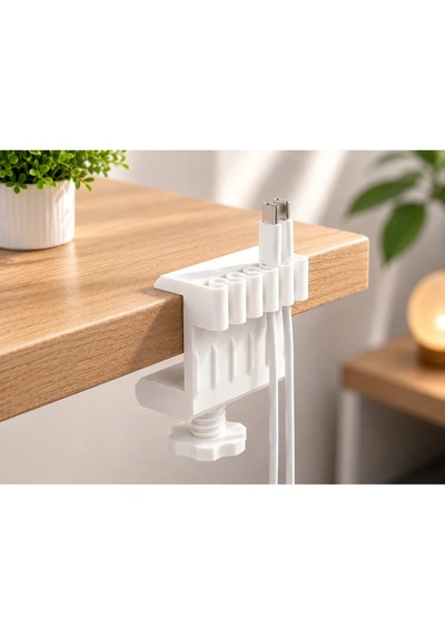 Veriqo 3d Masa Kenarı Kablo Düzenleyici Kablo Tutucu Kelepçeli Şarj Kablosu Organizeri Usb Type-c Lightning Masaüstü Kablo Sabitleyici Beyaz