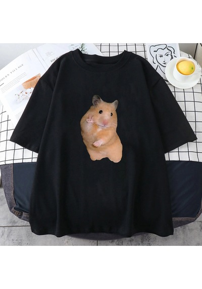 Startmore Beyaz Hamster Meme Kawaii Karikatür Grafik Baskılı Yaz Li L Siyah