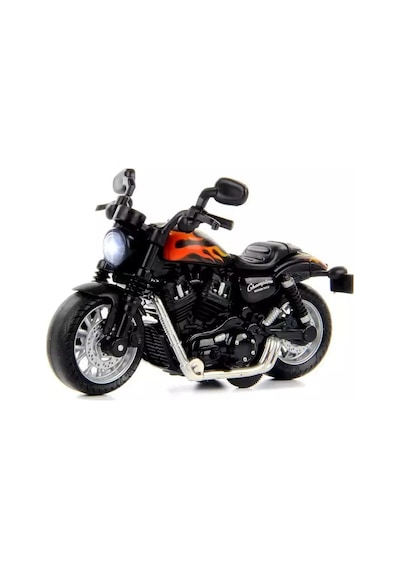 Çek Bırak1:14 Die-cast Clasic Motosiklet - Alev Desenli Turuncu