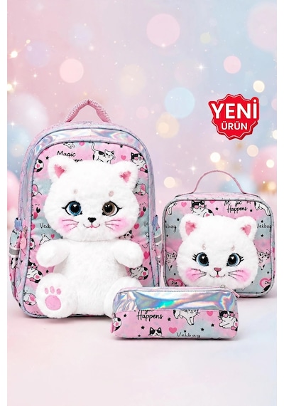 Markahit Premium Kız Çocuk Peluş Kedili Anaokulu Ve İlkokul Sırt Çantası Termal Beslenme Çantası Ve Kalemli Pembe Markahit Premium Kız Çocuk Peluş Kedili Anaokulu Ve İlkokul Sırt Çantası Termal Beslenme Çantası Ve Kalemli Pembe
