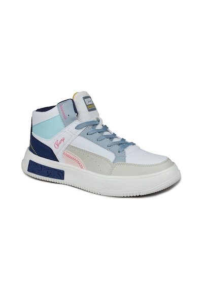 28756 Yüksek Bilekli Beyaz - Mavi Kadın Sneaker Günlük Spor Ayakkabı