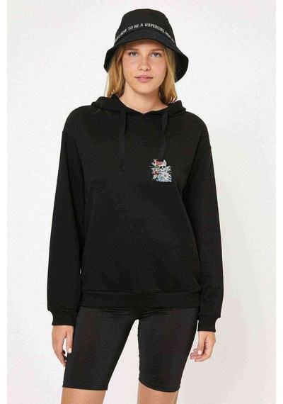 Computer Skull Kurukafa Baskılı Siyah Kadın Kapşonlu Sweashirt (528734478)