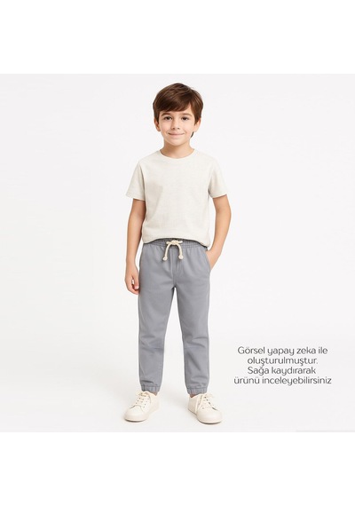 Overdo Kids Erkek Çocuk Paçası Beli Lastikli Jogger Pantolon Gri