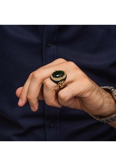 Oval Yeşil Taşlı 925 Ayar Gümüş Yüzük Beyaz