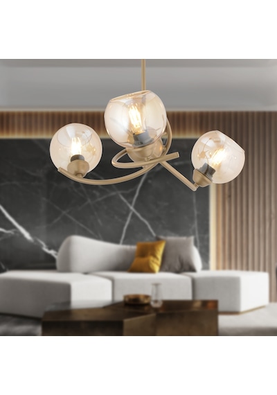 Pireal 3'lü Yuvarlak Eskitme Bal Camlı Modern Oturma Odası Salon Avize Eskitme