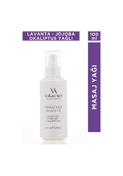 Volkan Ates Natural & Beauty Lavanta & Jojoba & Okaliptus Masaj Yağı Cam Şişe 100 ML